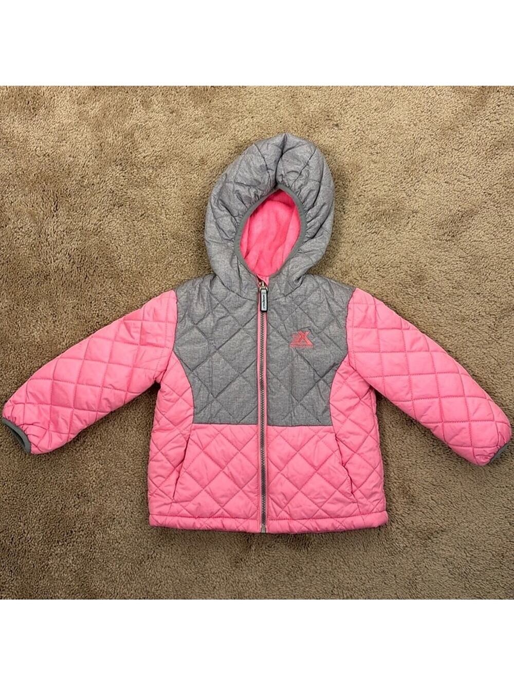 ZeroXposur Pink and Gray Quilted Hooded Girl's Jacket Coat Size 2T Toddler